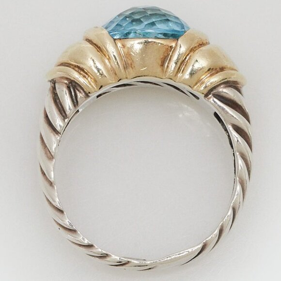 David Yurman 14K Gold Sterling Silver and Blue Topaz Capri Cocktail Ring Size 6 - Picture 4 of 5
